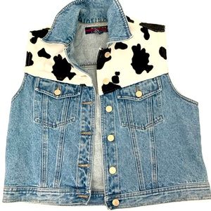 Cow print vintage Denim Vest M